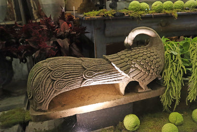 Hand Carved Composite Stone Peacocks