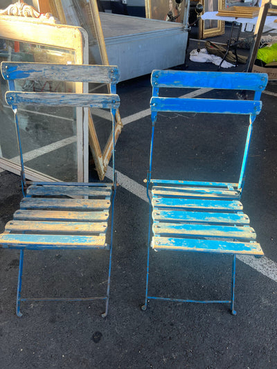 A pair of French Blue Bistro Chairs