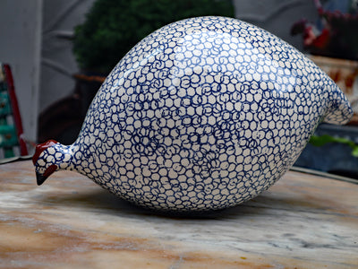 Ceramic Hand Painted Pintades Small White Spotted Cobalt