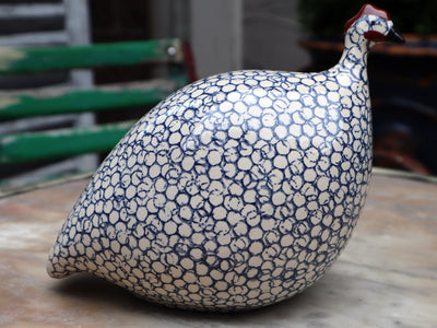 Ceramic Hand Painted Pintades Small White Spotted Cobalt