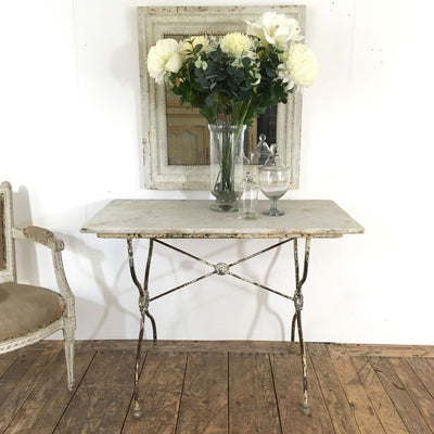 19TH CENTURY ANTIQUE BISTRO TABLE WITH CAST IRON BASE SOLD
